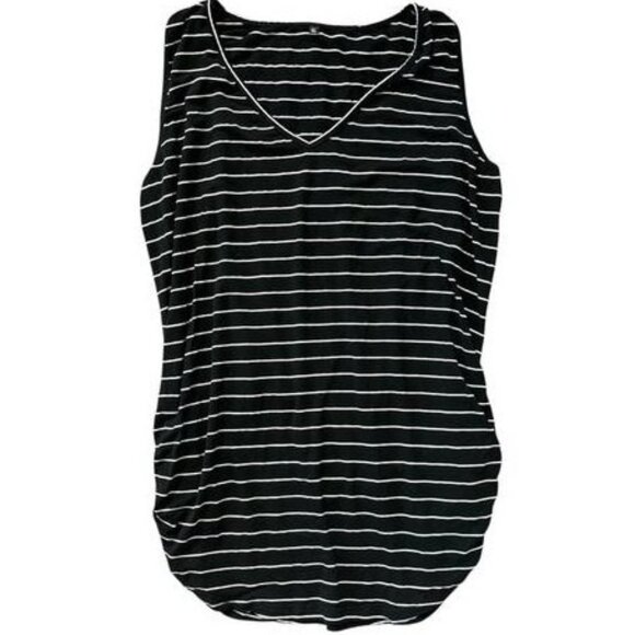 Black and White Stripe Ruched Sleeveless Shirt - Picture 1 of 4